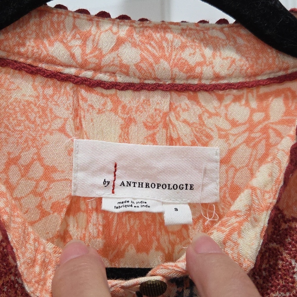 Anthropologie Claudia Embroidered Babydoll Tunic Peach Floral Blouse, Size Small - Picture 4 of 9